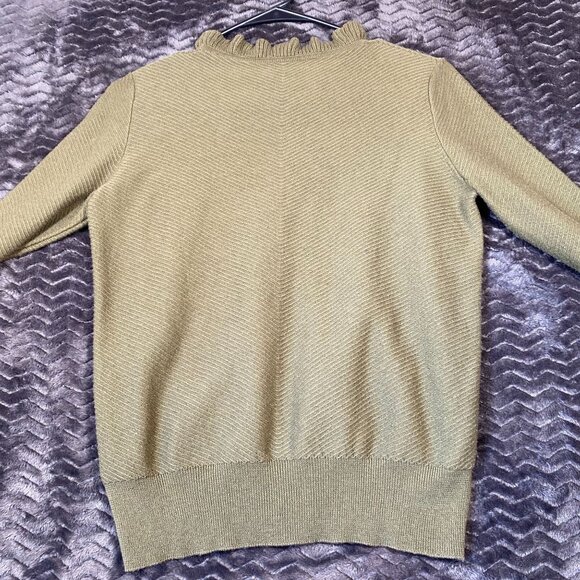 J.Crew Olive Green Ruffle Neck Sweater Ribbed Knit pullover,womens size XS - Picture 7 of 9
